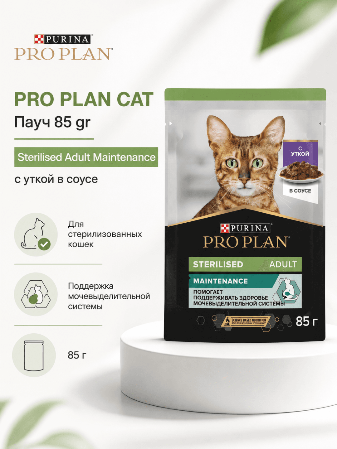 Pro Plan Cat Adult Sterilised Maintenance o‘rdak go‘shti bilan sousdagi nam ozuqa, sterilizatsiya qilingan voyaga yetgan mushuklar uchun kundalik ratsion, 85g, 1 dona